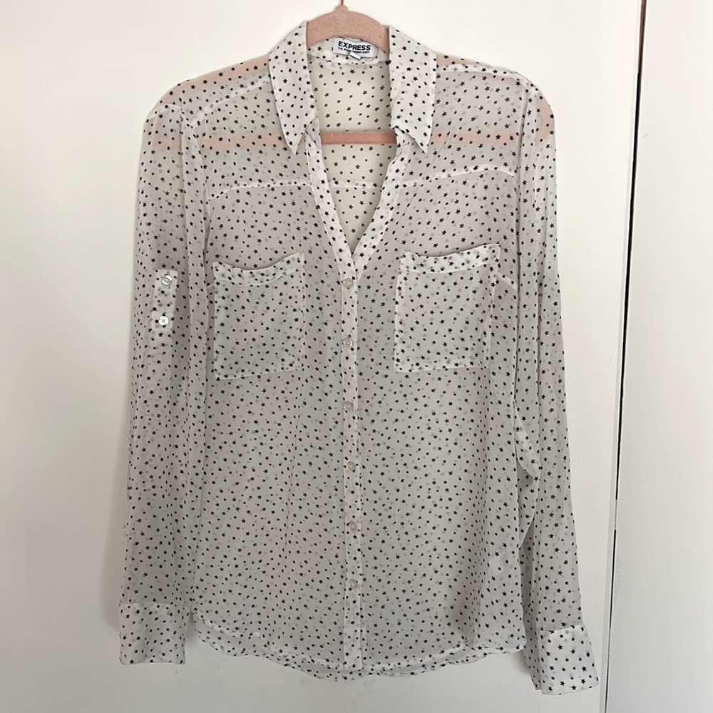 Express Button-Up Portofino Shirt (Size M) White Sheer Star